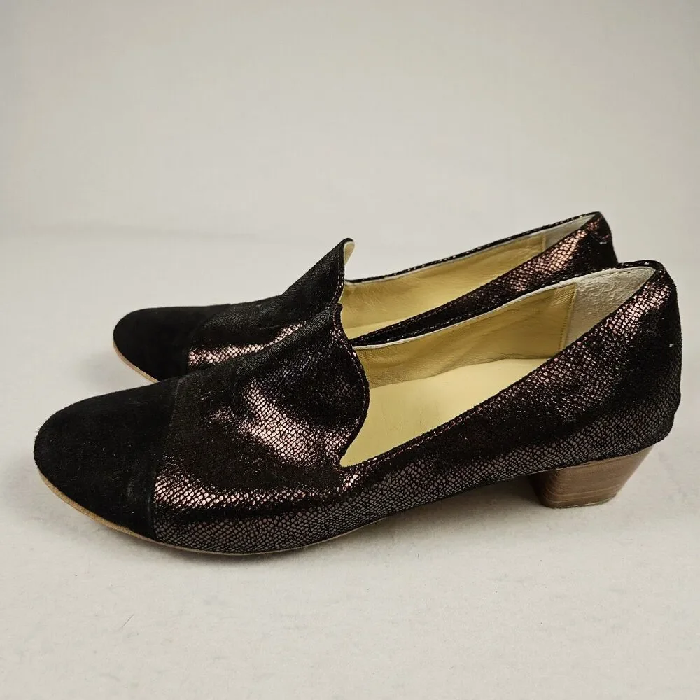Kudeta Leather Loafer Women 40 Italian Designer Sparkle Suede Burgundy 9.5 Heels